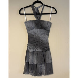 VTG Y2K Small Halter Mini Dress Gray Silver Glittery Ombre Whimsigoth Fairycore